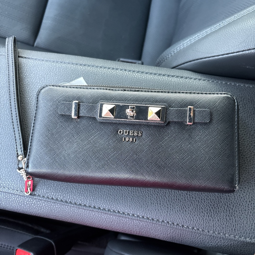 GUESS Black Wristlet with Silver Hardware